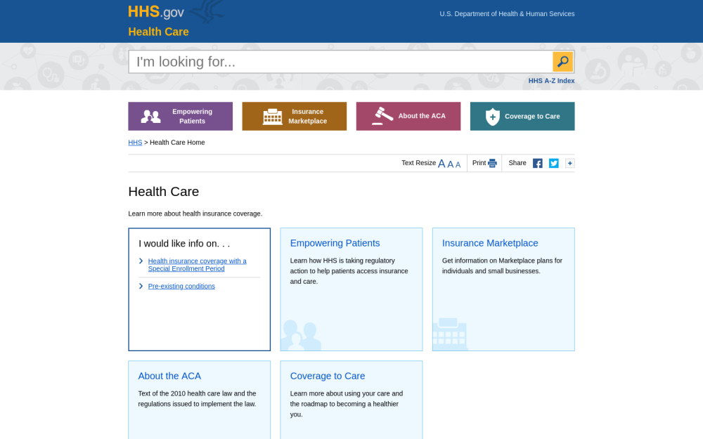 Visit website for Healthcare (U.S. Department of Health and Human Services-Affordable Care Act)