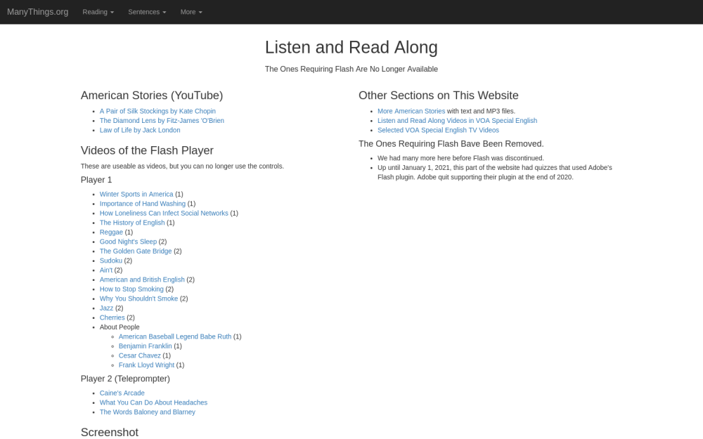Visit website for Many Things: Listen and Read Along