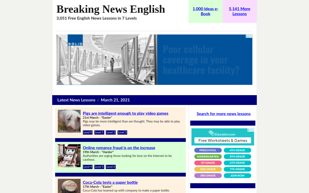 Visit website for Breaking News English