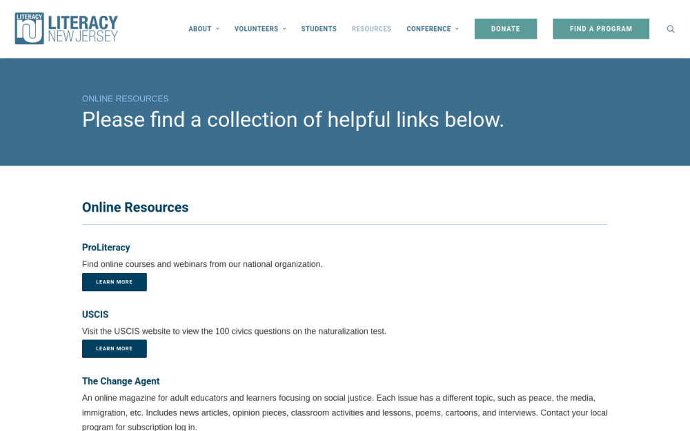 Visit website for Literacy New Jersey - Tutor Resources