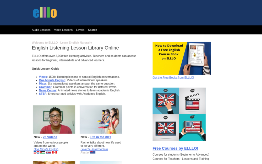 Visit website for ELLLO - English Listening Lesson Library Online